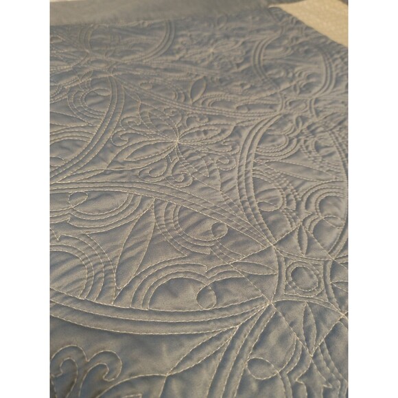 VTG Teal & Cream Contrast Stitching QUILTED SATIN King Sized Pillow SHAMS VGC - Picture 3 of 9